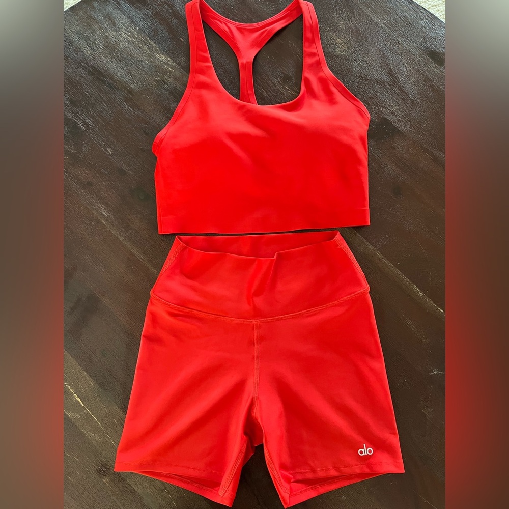 ALO Yoga Red Racerback Sports Bralette plus biker shorts. Selling as a set - Picture 5 of 13